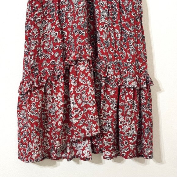 Pampelone Floral Dress Pleated Ruffle Deep V-Neck Puff Sleeve Tiered Babydoll - Picture 4 of 15